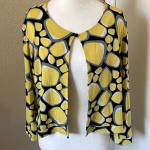 Yellow and Black Stretchy Cropped Geometric Open Cardigan   sz 12